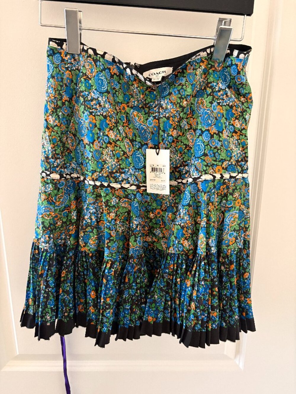 Coach 1941 Paneled Skirt Blue Multicolor Floral Size 2 NWT